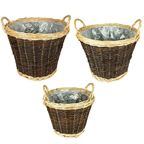 HRB Weidenkorb 3er Set, Korb zur Aufbewahrung aus weidengeflecht, Pflanztopf mit den Größen 38x30, 32x25, 25x21 cm