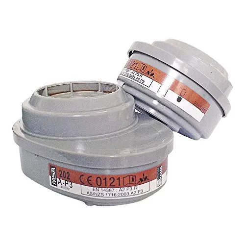 MSA 430372 Advantage Atemschutz | Gasfilter A2B2E1K1 | ABEK | Wiederverwendbar | Bajonett-Klick-Anschluss | Paar | EN 14387, Grau