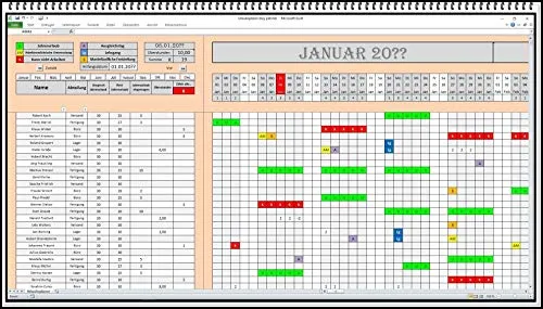 Urlaubsplaner Dienstplan für 2026 2027 u.s.w. Personalplaner Excel keine Folgekosten