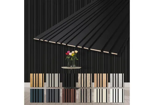 Hexim Wandpaneel, (Akustikpaneele 278x60cm Holz Mila in schwarz von HEXIM