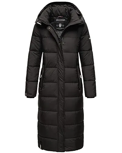 Navahoo Damen Steppmantel Lang Stepp Wintermantel Parka Kapuze Isalie XS - XXL (DE/NL/SE/PL, Alphanumerisch, XL, Regular, Regular, Schwarz)