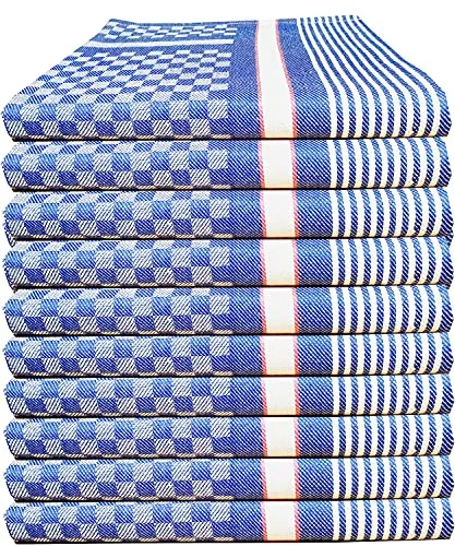 MTEXT Geschirrtücher Grubentücher, Halbzwirn, 100% Baumwolle, 10 Stück Pack, 50x100 cm, 130g, karriert weiß blau