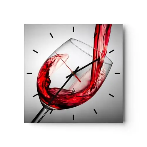 Modern Wanduhr Trinken Glas Wein 40x40cm Quadrat Groß Wand Uhr Glas Analog Zimmeruhren Küche Büro Wohnzimmer Glasuhr Wall Clock Dekoration Design Wanddekoration Küchenuhr C3AC40x40-2258