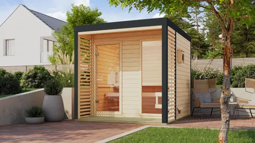 Karibu Saunahaus Ares 2 – Gartensauna aus 38mm Massivholz von Karibu