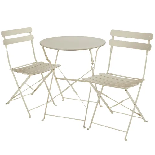 tectake® Gartenmöbel Bistro Set, Creme - Bistroset für die Terrasse, vormontiert und wetterfest, ideal für nostalgische Entspannung auf Balkon oder Terrasse.