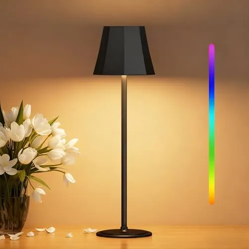 Suright Tischlampe Kabellos mit 3 Farbmodi+RGB, Akku Tischleuchte Stufenlose Dimmbare, Touch Control LED Tischlampe IP54 Wasserdicht für Restaurant, Schlafzimmer, Party, Camping, Kaffeehaus