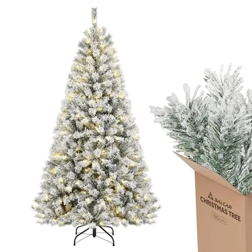 SALCAR 180 cm Künstlicher Weihnachtsbaum mit Schnee und Beleuchtung