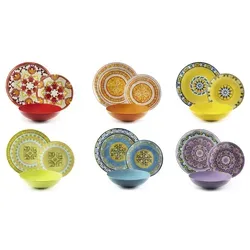 Excelsa 18-Teiliges Geschirrset Etno Chic - 18-teiliges Porzellan und Steinzeug Geschirrset, ideal für bis zu 6 Gäste, spülmaschinen- und mikrowellengeeignet, bringt leuchtende Farben und ethnische Designs auf Ihren Tisch.