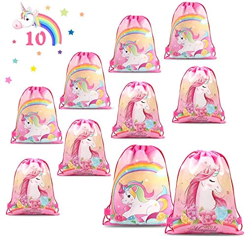 PHOGARY 10 Stück Mitgebsel Kindergeburtstag Tüten Einhorn Geschenktütchen Turnbeutel Kinder Geburtstag Party Beutel Geburtstagsfeier Geschenktüten für Mädchen Give Aways Gastgeschenke Partytüten