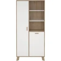 ebuy24 Vitrine Ikast Vitrinenschrank mit 2 Türen - Vitrinenschrank mit 2 Türen und 3 Ablagen im eleganten Eichendekor, ideal für stilvolle Präsentation und Aufbewahrung in Wohnzimmer oder Büro.