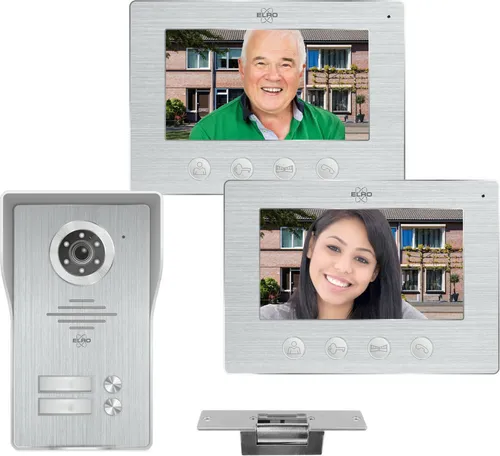 IP Türsprechanlage mit Kamera und Türöffner für 2 Familienhaus - Moderne Türsprechanlage mit 1080P HD Kamera, zwei 7 Zoll Monitoren und App-Steuerung. Sehen und sprechen Sie mit Besuchern, auch unterwegs, und nutzen Sie den Türöffner bequem per Smartphone.