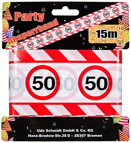 DEKOBAND ABSPERRBAND Geburtstag Zahl 50 DEKO 15m Kunststoff 1
