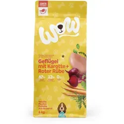 WOW Trockenfutter Junior mit Geflügel - 6kg Hundefutter für Welpen aller Rassen, glutenfrei und reich an frischem Fleisch und Gemüse