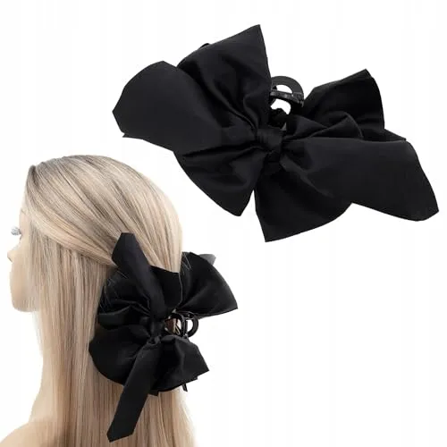 Große Haarklammer mit schwarzer Stoffschleife – eleganter Haarclip für Damen & Mädchen – modisches Haaraccessoire für Alltag, Büro, Hochzeit oder Party – stabiler Klippverschluss mit Schleifen-Design