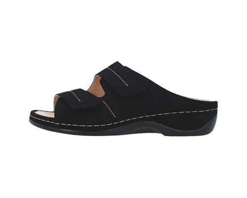 Berkemann Damen Fedora Pantoletten, Schwarz (schwarz 015), 40 2/3 EU - Pantoletten für Damen aus waschbarem Echtleder, mit orthopädischen Wechselfußbetten und zwei verstellbaren Klettverschlüssen für optimale Passform und Komfort.