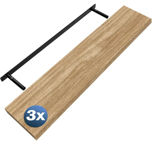 Casaria® 3X Wandregal Holz Eiche – Schweberegal für Küche & Wohnzimmer - Hochwertiges 110cm Hängeregal mit 15kg Tragkraft, ideal für kreative Raumnutzung in jedem Bereich. Modernes, freischwebendes Design für einen cleanen Look.