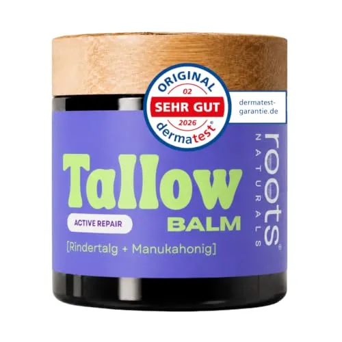 roots NATURALS Beef Tallow, Honey Balm, Rindertalg, Made in Germany | Original Tallow Creme aus der Apotheke, 120ml 100% natürlicher Balm mit Manukahonig