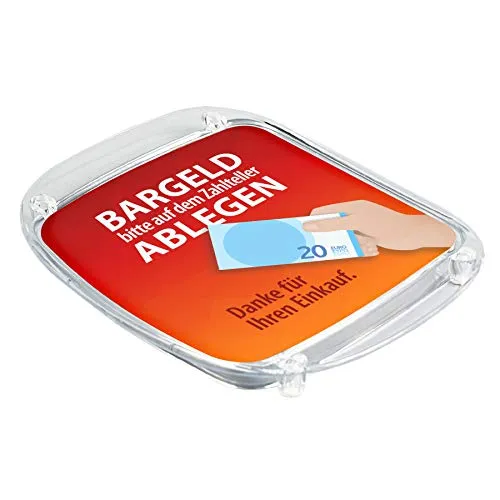 WIRKSAMWERBEN Zahlteller Kassierteller Acryl, Bargeld bitte ablegen, kontaktloses Bezahlen, kein Händekontakt