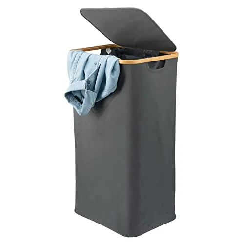 bremermann Wäschesammler mit herausnehmbarem Wäschesack - Wäschebox mit 100 Liter Fassungsvermögen, ideal zur geruchsneutralen Wäschesammlung und platzsparend aufstellbar, elegantes Design mit robustem Oxford-Polyester und Bambus-Dekor.