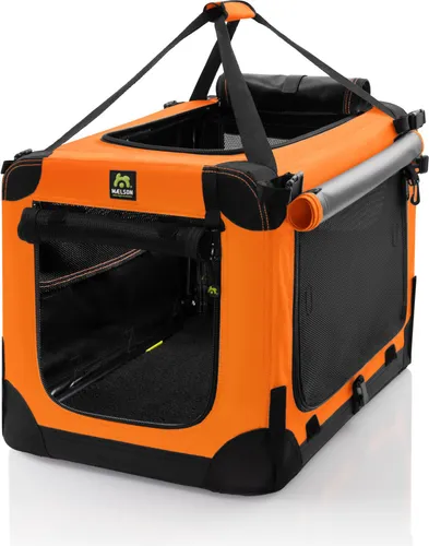 Maelson Soft Kennel Neon-Orange, 72 cm - Faltbare Hunde-Transportbox - Autotransportbox für Hunde, faltbar und hochwertig mit herausnehmbarer, waschbarer Einlegematte und wasserdichtem Boden für einfache Pflege.