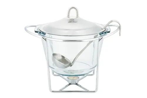 Eleganter Speisewärmer 4.0L mit Glaseinsatz - Stövchen & Speisewärmer, ideal für direktes Servieren aus der Küche, hitzebeständig und stilvoll für jeden Tisch.