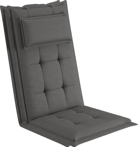 sunnypillow Gartenstuhlauflagen 2 Stück mit Kopfpolster - Gartenmöbelauflagen in Anthrazit, UV-beständig und wasserabweisend für höchsten Komfort und modernes Design. Ideal für Garten- und Küchenstühle.