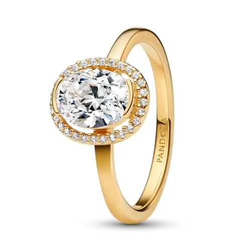 PANDORA Timeless Ovaler Funkelnder Strahlenkranz Ring - Ringe für Damen, 14K vergoldet mit Zirkonia, perfekt zum Kombinieren für einen funkelnden Look.