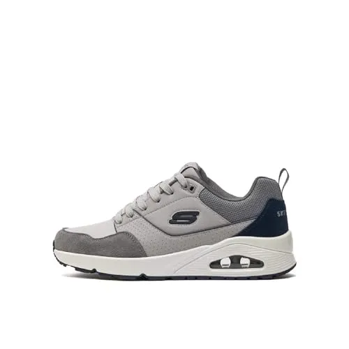 Skechers Herren UNO Retro One Sneaker - Grey Duraleather Suede Mesh, 46 EU - Herren-Sneaker mit atmungsaktivem Obermaterial aus Synthetik und Leder, ideal für den ganzen Tag und trendigen Retro-Look.