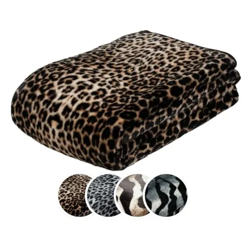 liebling Cashmere Decke, Wohndecke, Kuscheldecke, Motiv: Leopard, 100% Polyester - Mikrofaser, 150 x 200 cm, Farbe: braun