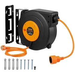 VEVOR Automatik Kabeltrommel 19m mit Wandhalterung - Kabeltrommel für Wand- oder Deckenmontage mit automatischer Verlängerung und einer maximalen Belastung von 1000 W – ideal für Werkstätten und Garagen.