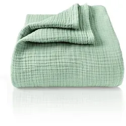 Laynenburg Tagesdecke Musselin – 100% Baumwolle, grüne Kuscheldecke für Sommer - Bettdecken, hochwertige Musselinstoff für ein angenehmes Schlafklima und stilvolle Akzente im Wohnraum.