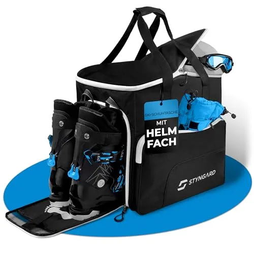 STYNGARD Skischuhtasche mit Helmfach und belüftetem Stiefelfach [54 L] - Ski Stiefeltasche mit Rucksackfunktion und Stauraum für Skizubehör - Tasche für Skischuhe Modell SÖLDEN