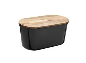 Echtwerk Brotbox Schwarz - Ovales Holzdesign mit Schneidebrett - Brotkästen aus Holz in elegantem Schwarz, 37x21.5x17.2 cm, inklusive praktischer Schneidebrett-Funktion für frisches Brot jederzeit.