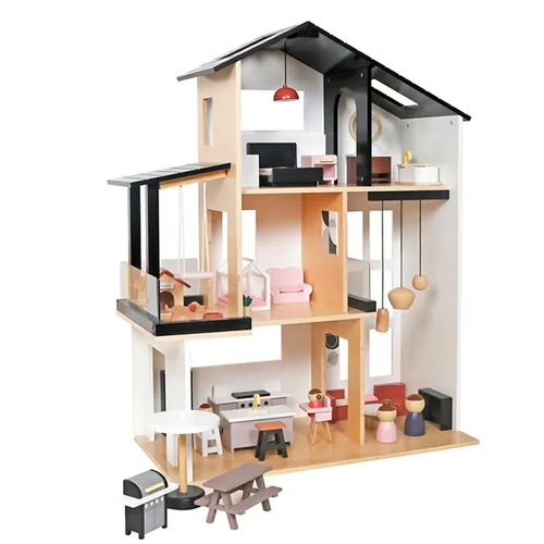 TikTakToo Puppenhaus Moderne Stadtvilla aus Holz – 49-teilig