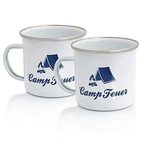 CampFeuer Emaille Tasse (2 Stück) | 350 ml in weiß von CampFeuer