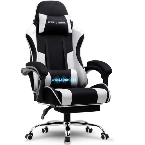 GTPLAYER Gaming Stuhl mit Massagefunktion und Fußstütze, Ergonomischer Bürostuhl in Weiß