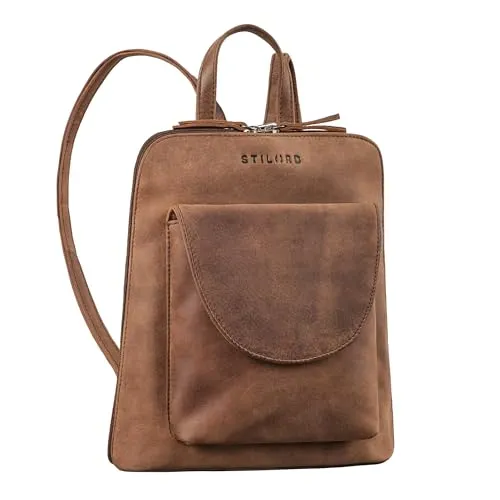 STILORD 'Bernice' Eleganter Damen Rucksack aus Leder - Eleganter Damen Rucksack von STILORD aus echtem Rindsleder mit einzigartigem aufklappbarem Frontfach für schnellen Zugriff und optimalen Tragekomfort.