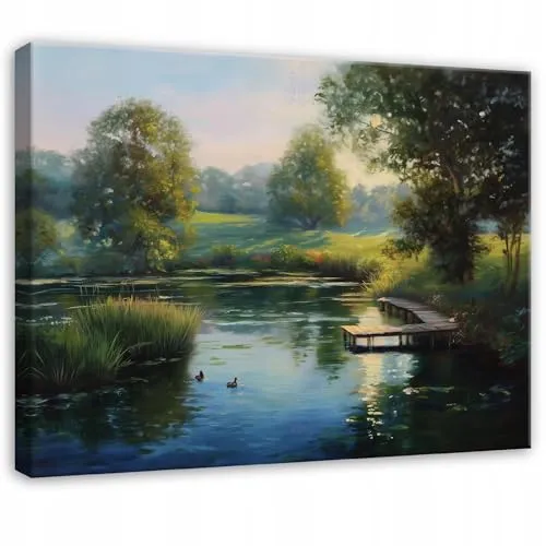 WallArena - Leinwand Bilder - Landschaft - 100x70 cm Leinwandbilder - Bild auf leinwand - Wandbild XXL groß Wandbilder für Wohnzimmer Schlafzimmer Wohnzimmerbilder Modern kunstdruck - Wiese See