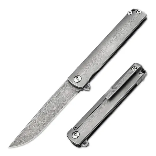 Böker Plus Gemma Damast Taschenmesser - Elegantes Taschenmesser aus edlem Damast, handlich und ideal für die Westentasche. Mit kugelgelagerter Klinge, Flipper-Öffnung und stabiler Framelock-Arretierung.