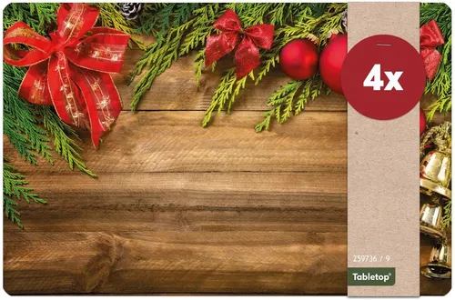 matches21 HOME & HOBBY Platzset Abwaschbare Tischsets 4er Set Weihnachten Deko & Holz, (4-St), Platzsets als Tisch-Untersetzer und Tisch-Deko für Esstisch Teller