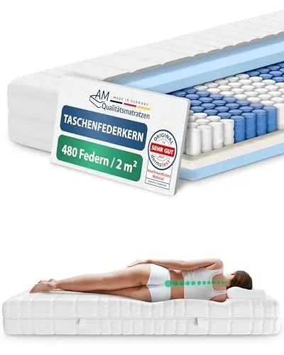 AM Qualitätsmatratzen 7 Zonen Taschenfederkernmatratze 80x200cm H4 - Ergonomisch und Allergikerfreundlich - Matratzen mit 7 Zonen für optimale Körperanpassung, made in Germany. Atmungsaktiver, waschbarer Bezug sorgt für perfekten Schlafkomfort und Hygiene.