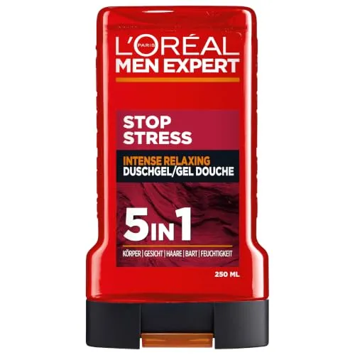 L'Oréal Men Expert Duschgel für Männer zur Renigung von Körper, Gesicht und Haare, Intensiv entspanned mit aromatischem Duft, Stop Stress, 1 x 250 ml
