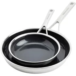 KitchenAid Multi-Ply Edelstahl Bratpfannen Set 20 cm & 28 cm - Pfannen-Set aus Edelstahl, PFAS-frei und für Induktion geeignet. Mit Antihaftbeschichtung für müheloses Kochen und einfache Reinigung.