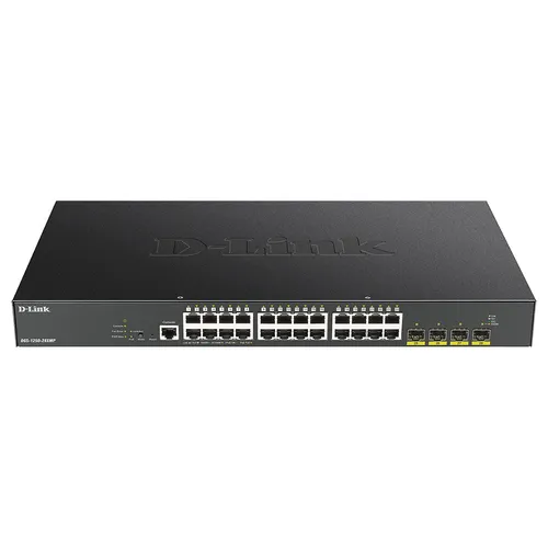 D-Link DGS-1250-28XMP E - 28-Port Layer 2-3 Smart Managed Gigabit Switch, 370 W PoE-Kapazität für optimale Energieeffizienz und hohe Leistung