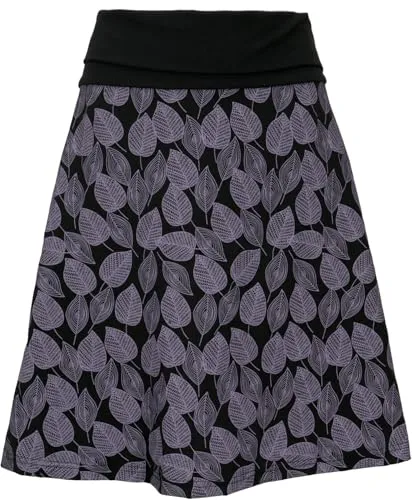 GURU SHOP Minirock aus Bio-Baumwolle - Boho Tellerrock in Herbstlaub Print - Röcke für Damen, aus nachhaltiger Bio-Baumwolle, mit elastischem, variabel umschlagbarem Bund für perfekten Sitz und Komfort.