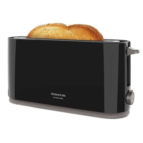 Taurus - Toaster Mytoast Nero 1000W | 7 Bräunungsstufen | Extra lange 26x3,8 cm Schlitze | Selbstzentrierung | Krümelschublade | Extra Hebefunktion | Kabelaufbewahrung | Rutschfeste Füße
