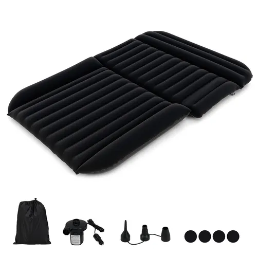 COSTWAY Auto Matratze 190x130cm, SUV Luftmatratze doppelseitig, Luftbett aufblasbar mit Luftpumpe & Tragetasche, Automatratze für Kofferraum Schwarz