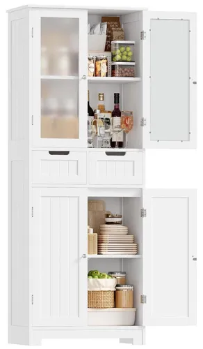 Hochschrank mit 4 Türen und 2 Schubladen 170x60x30cm in Weiß