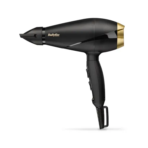 BaByliss 6704E Haartrockner - Professioneller AC Haartrockner mit 2000 W Leistung, elegantes Design in Schwarz und Gold, ideal für schnelles Trocknen und Styling.