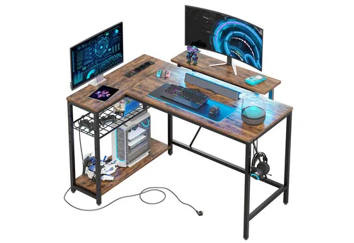 L-förmiger Gaming Schreibtisch mit RGB-Beleuchtung und USB-Anschlüssen - Stylischer Eckschreibtisch mit 122x82cm, ideal für Gaming und Home Office. Integrierte RGB-LED-Beleuchtung schafft Atmosphäre, während USB-Anschlüsse für einfache Geräteladung sorgen. Flexibles Design für optimale Raumnutzung.